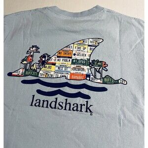 VTG Landshark Beer Jimmy Buffett Margaritaville Bar T-Shirt Tee MEDIUM Blue